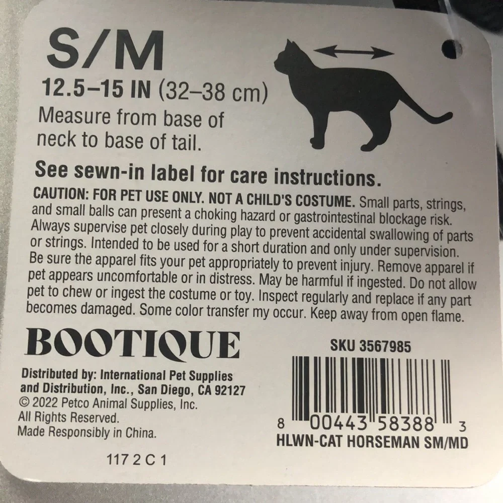 NWT Headless Horseman Cat Halloween Costume S/M